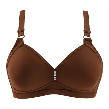 

Odeerbi Wireless Lounge Bras for Women Double Breasted Comfortable Breathable Anti-exhaust Base Solid Non-Magnetic Buckle Underwear Coffee