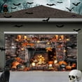 thumbnail image 2 of 16X7 ft Halloween Fireplace Garage Door Decoration Background Photography Fall Fireplace Stone Brick Floor Skulls Hallowmas Wall Background Halloween Banner Cover, 2 of 5