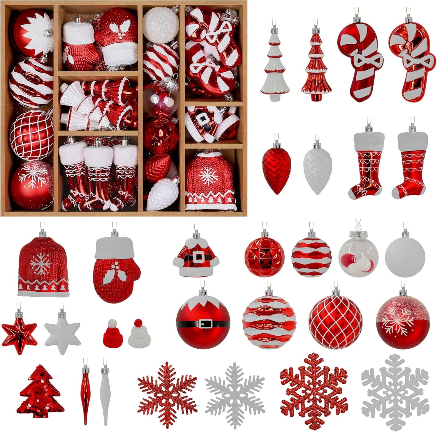 85ct Christmas Balls Ornaments Set, Colorful Shatterproof Plastic Christmas Tree Ornaments, Xmas Decorative Baubles for Christmas Tree Decorations with Hanging Strings