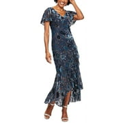 Alex Evenings Women's Floral Velvet Burnout Dress Blue Size 8