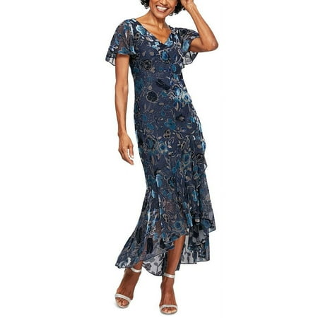 Alex Evenings Women's Floral Velvet Burnout Dress Blue Size 8