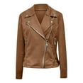 thumbnail image 4 of Lovskoo Women's Leather Jacket Zipper Turndown Collar Solid Color Long Sleeve Hoodless Casual Jackets Short Outwear Motorcycle Jacket Khaki, 4 of 9