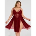thumbnail image 2 of SHOWMALL Womens Plus Size Lingerie Lace Sexy Strap Chemise Sleepwear V-Neck Nightdress, 2 of 6