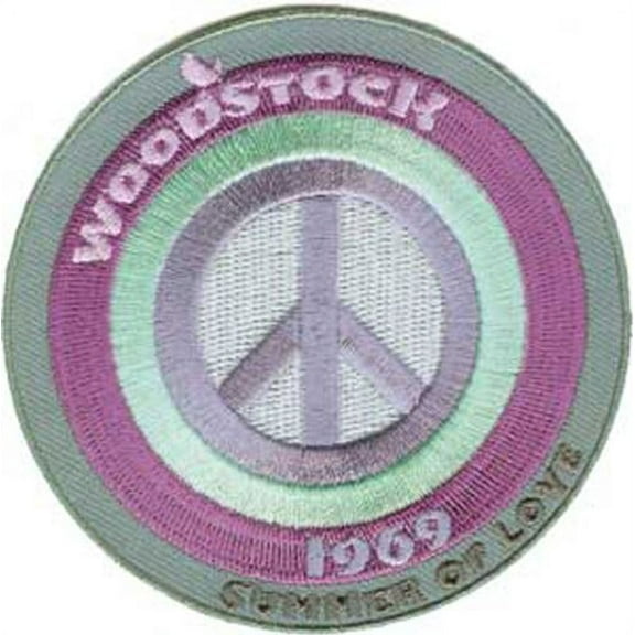 Men's Woodstock Peace Sign Embroidered Patch Green
