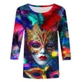 thumbnail image 5 of Gamivast Women Carnival Tops Plus Size 3/4 Sleeve Funny Mask Graphic Blouses Loose Fitted Crewneck Tunic Dressy T-Shirt Holiday Mardi Gras Pullover, 5 of 5
