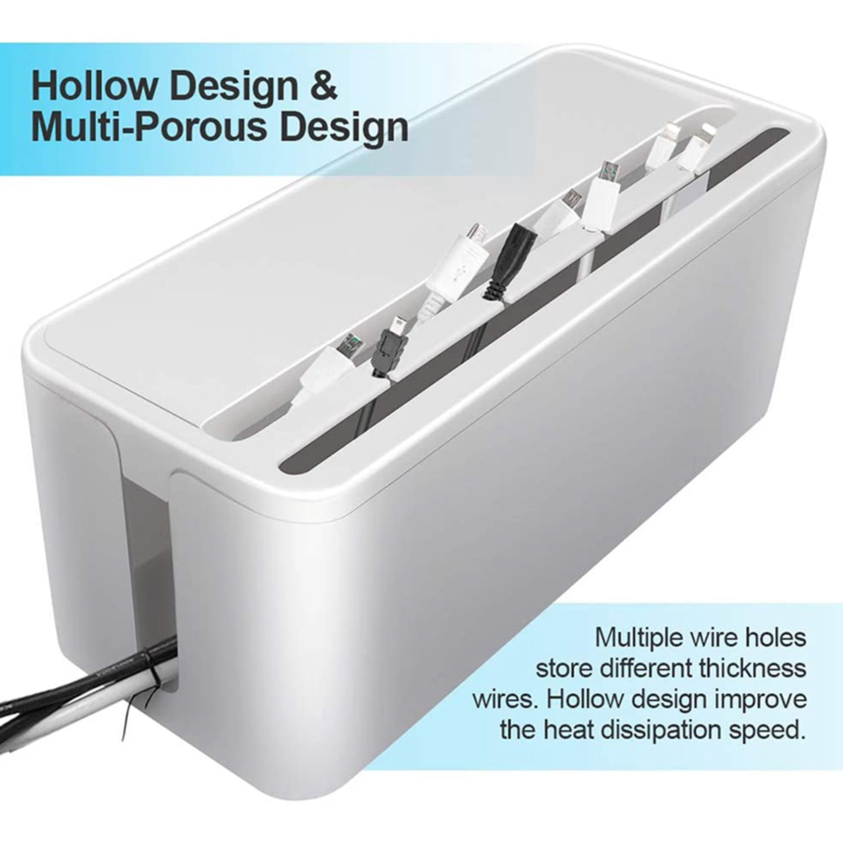 2X Cable Management Box, ABS Cable Organizer Cord Hider Box, Computer Power Lines, Route Cables, Under Desk Power Strip