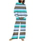 thumbnail image 2 of Puntoco Traje De Pantalón Y top De Cuello Redondo De Manga Larga Con Estampado Informal A Rayas De Verano Para Mujer Azul Cielo L, 2 of 5