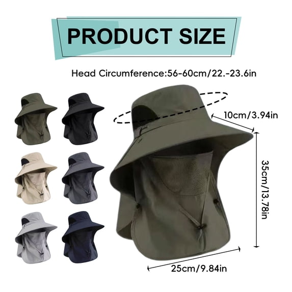 Full Coverage Sun Hat for Women Men, Wide Brim Outdoor Fishing Hat with Neck Flap & Face Cover, Breathable Lightweight Bucket Hat for Hiking Gardening Cycling Travel