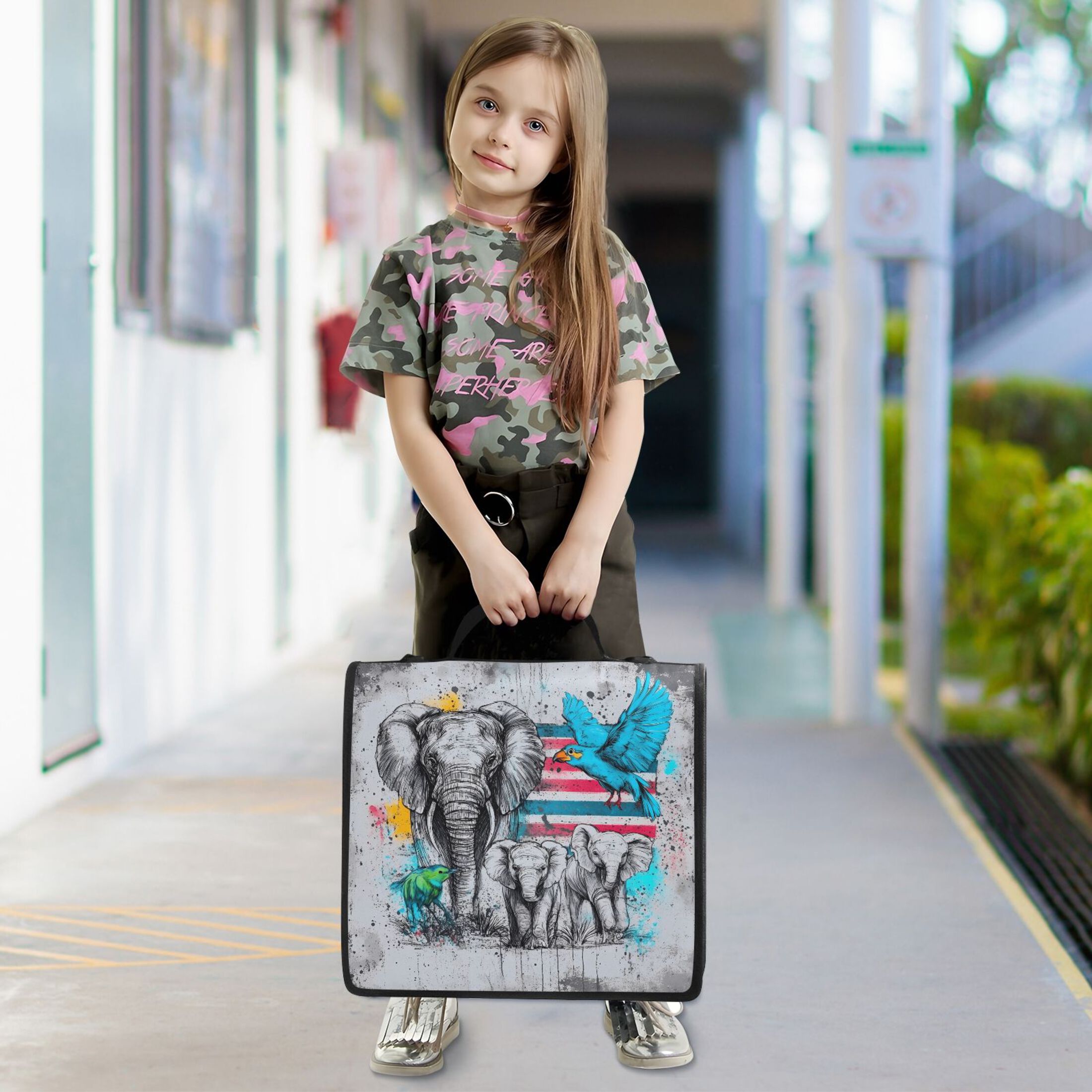 3 Ring Zipper Binder with Shoulder Strap Waterproof Trapper Keeper 2 Inch D-Ring 500 Sheets Capacity Elephants Birds