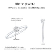 Rosec Jewels Certified Moissanite Solitaire Promise Ring for Women - 5 mm - 0.50 Ct - D-VS1 Grade, 14K White Gold, US 5.00
