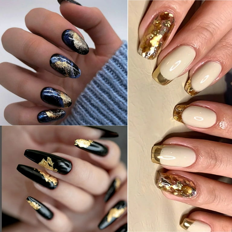 Cuteam Nail Gold Foil,12Pcs/Set Nail Foils Ultra Thin Easy to Stick Lightweight Gold Nail Foil Sequin Flakes for Manicure, Other