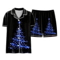 thumbnail image 6 of felwors Women Christmas Pajamas Set Silk Satin Short Sleeve Button Down Top and Shorts Plus Size Soft Sleepwear Lounge Xmas Pjs Blue, XL, 6 of 7
