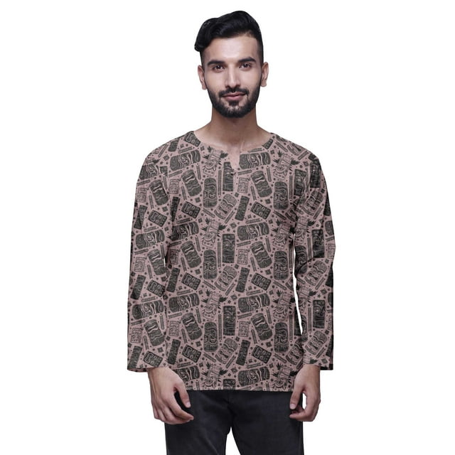 Atasi Printed Keyhole Nack Short Kurta Men ShirtWith Long Sleeves For Men