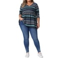 thumbnail image 2 of Agnes Orinda Women's Plus Size Babydoll Tops Vintage Striped Boho V Neck Long Sleeve Elastic Waist Casual Blouse 1X Blue, 2 of 6