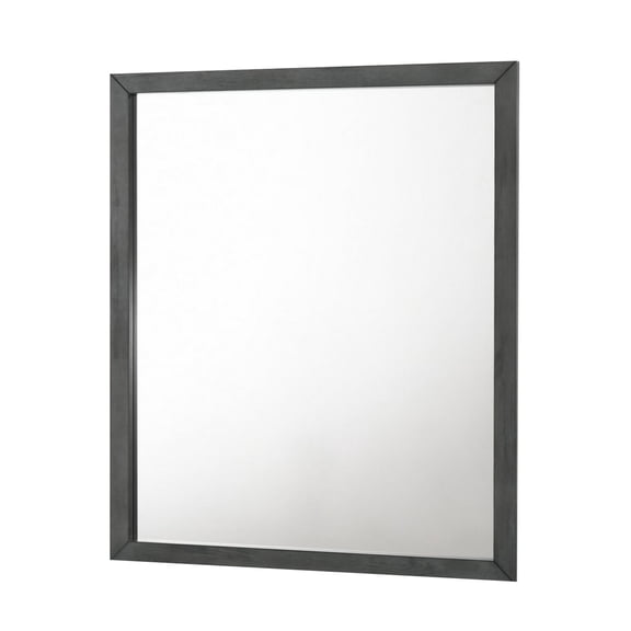 Wall Mirror with Rectangle Frame and Natural Wood Grain Details, Gray