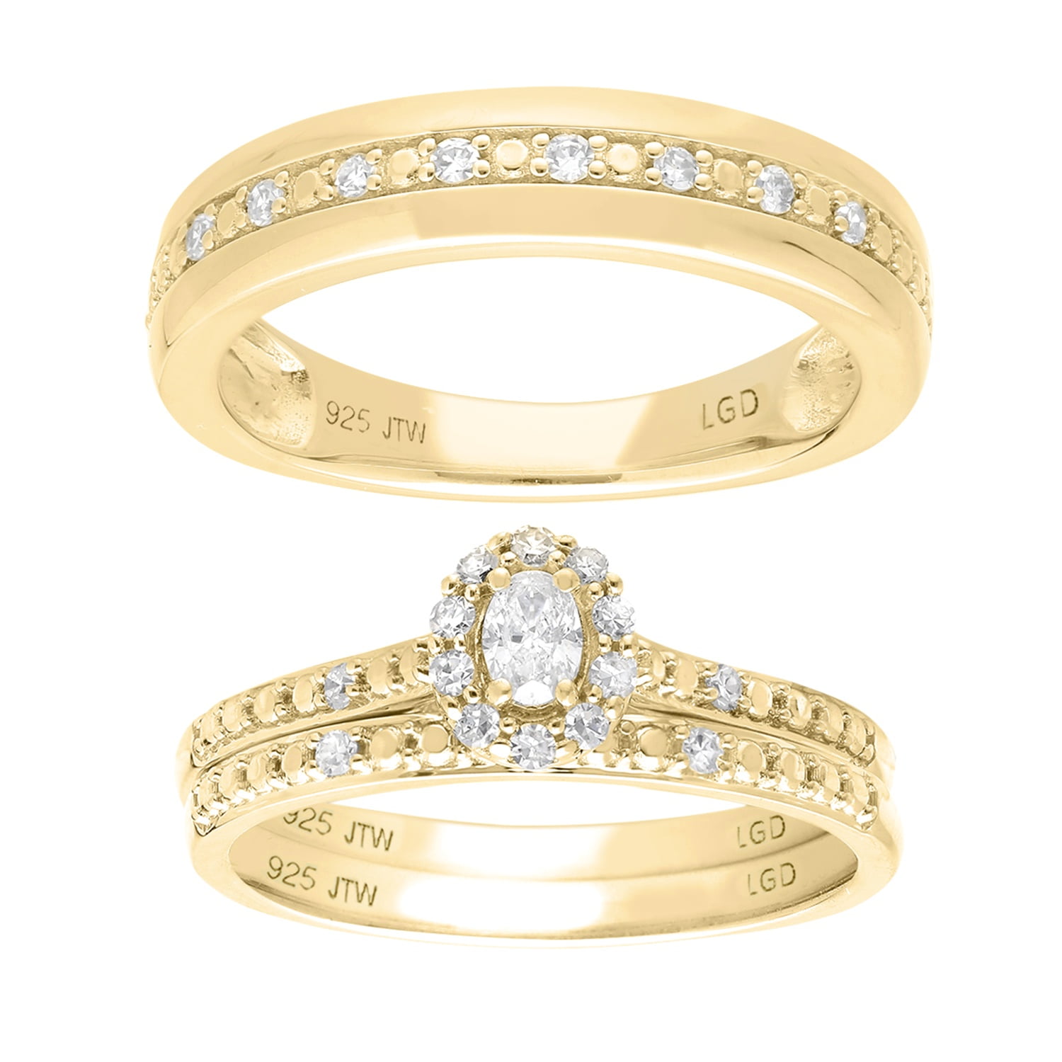 Brilliance Fine Jewelry 1/3 Carat Lab Grown Diamond Trio Ring Set in 14KT Gold Plated Sterling Silver