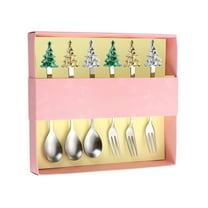 Cheapark Christmas Tree Stainless Steel Cutlery Set - Coffee Spoon, Fruit Fork & Dessert Spoon, Festive Gift for Dining