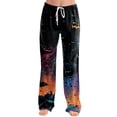 thumbnail image 2 of IYYVV Women Halloween Pajama Pants Cute Pumpkin Ghost Funny Print Palazzo Pjs Bottoms With Pockets Drawstring Sleep Lounge Pants 2026 Multicolor 2XL, 2 of 6