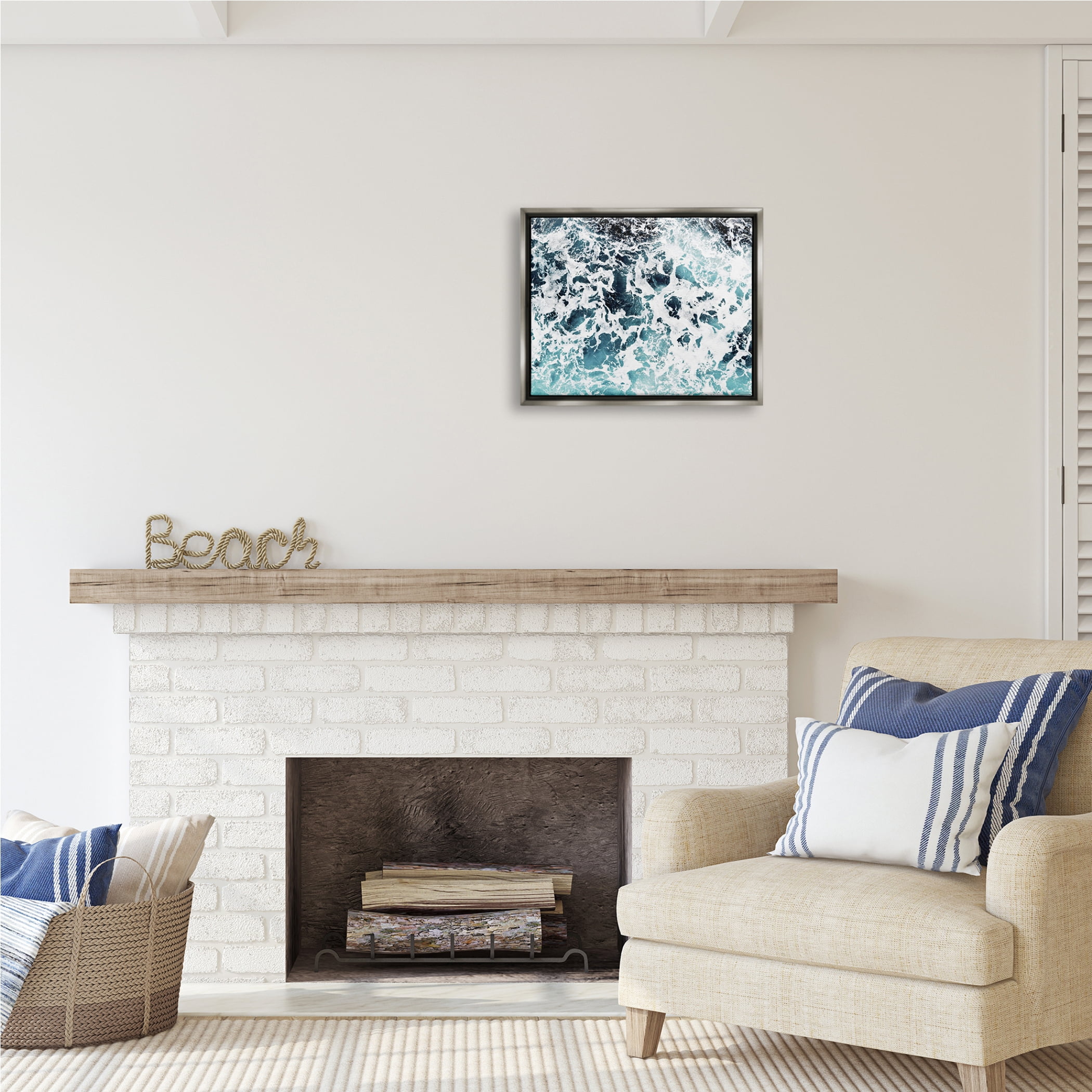 Stupell Industries Abstract Ocean Foam Pattern Nature Painting Gray Floater Framed Art Print Wall Art, 21 x 17
