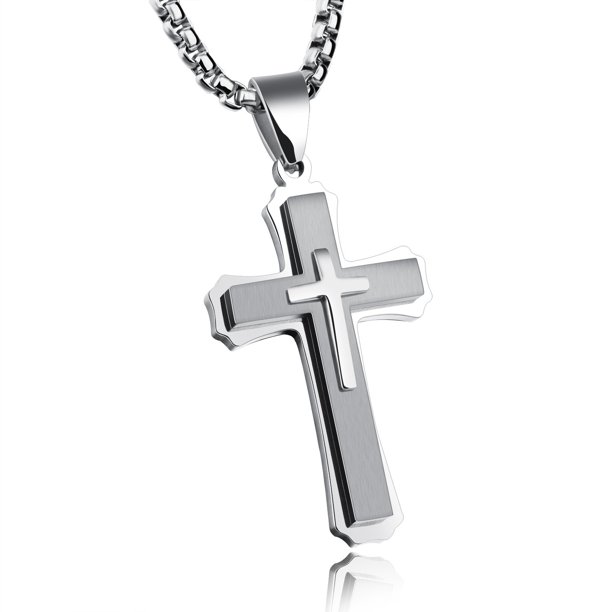 Colgante en forma de cruz OLEVS Steel Silver para hombre y mujer