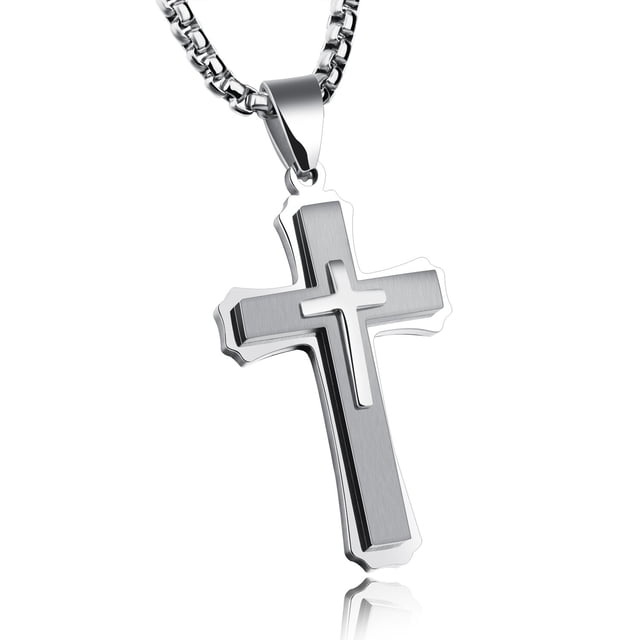 Colgante en forma de cruz OLEVS Steel Silver para hombre y mujer