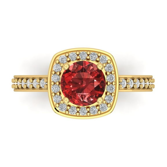 1.335 ct Round Cut Natural Garnet with Simulated Diamond Halo Accents 14K Yellow Gold Womens Engagement Ring