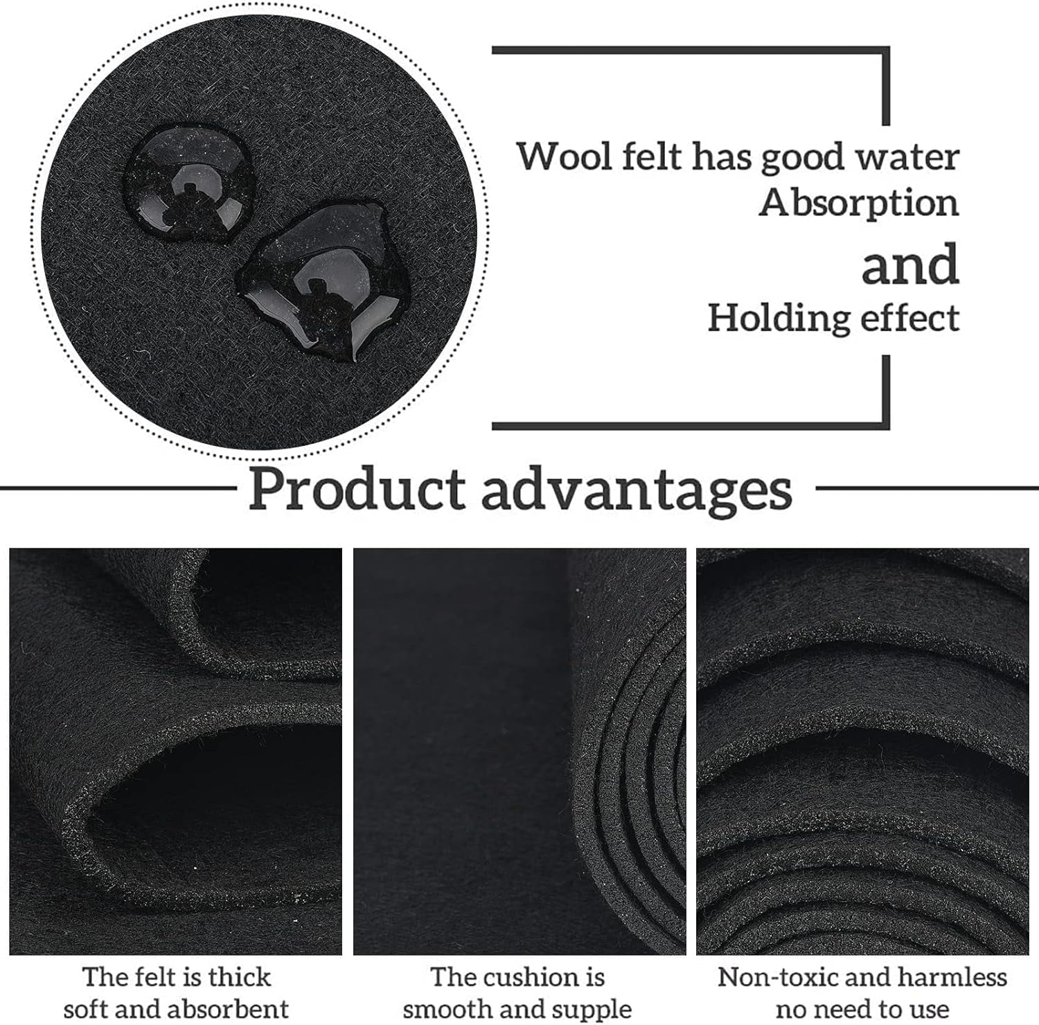 2mx40cm Felt Fabric Roll Black Craft Felt Fabric Sheets Nonwoven Felt Roll for Sewing Crafting Deocoration(3mm/0.12 inch Thick)