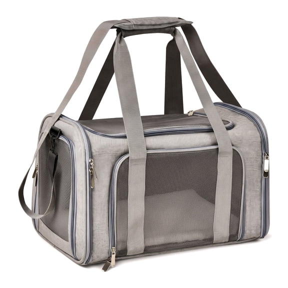 Soft Pet Carrier for Small Cats and Dogs – Lightweight Travel Crate with Shoulder Strap, Collapsible and Waterproof for Car, Train, and Airplane Trips (Grey)