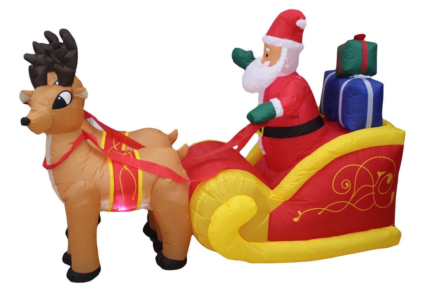 Impact Select Christmas Inflatable Outdoor Yard Decoration, 6 ft Santa on Sleigh with Reindeer