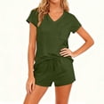 thumbnail image 4 of Avrnliq Womens Comfortable V-Neck Short Sleeve Two-Piece Romper Set, Army Green, Drawstring Waist, Soft Stretch Fabric with Front Pocket (S-XXL),Size L, 4 of 7