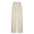 thumbnail image 6 of ZQUUVOU Women's Wide Leg Pants Plain Color Stretch High Waist Casual Wide Leg Dress Pants Office Comfort Trousers Beige, 6 of 6