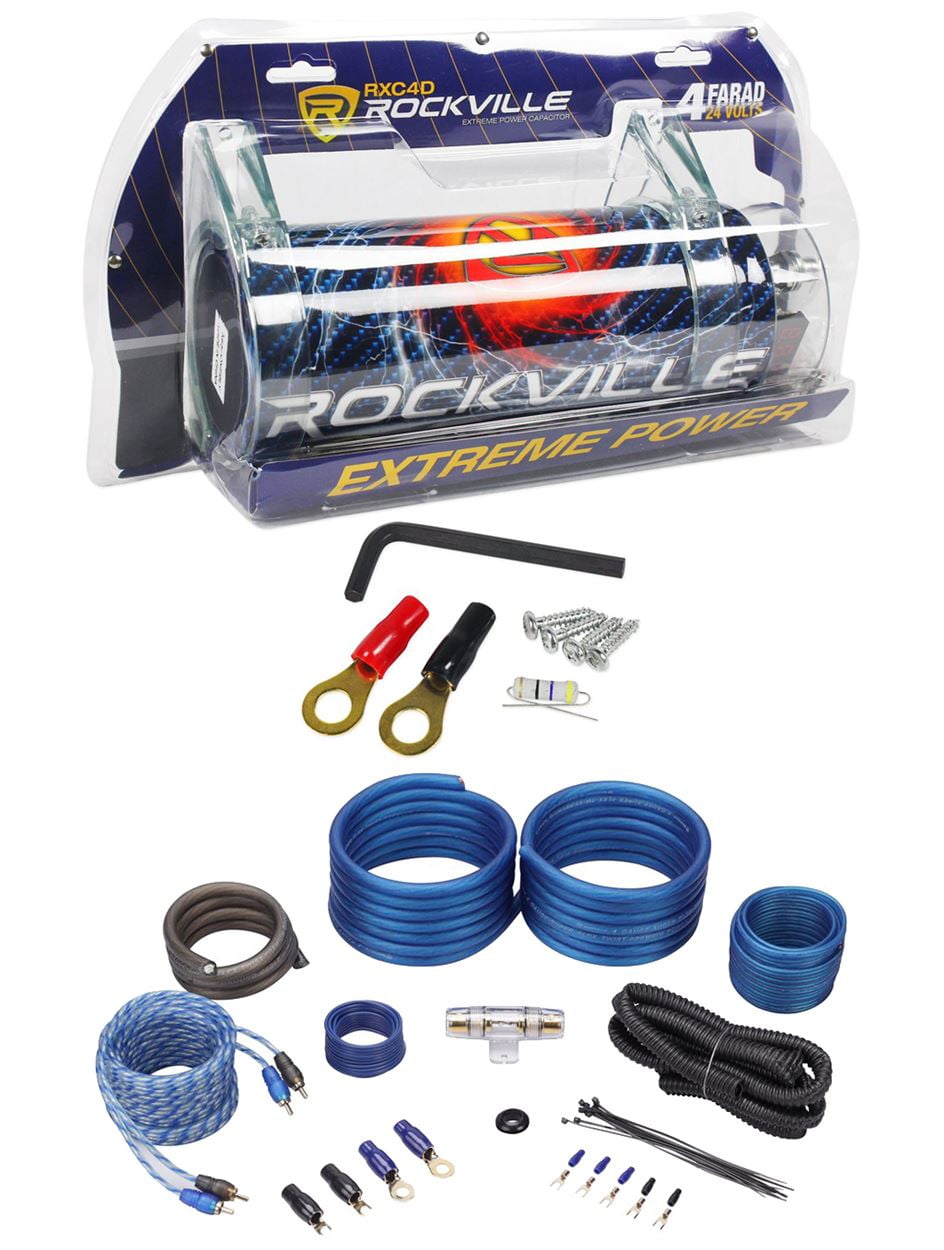 Rockville RXC4D 4 Farad/12 Volt Digital Power Capacitor+RWK41 4 AWG Amp