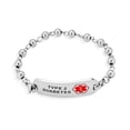 thumbnail image 2 of Type 2 Diabetes Medical Identification ID Bracelet Ball Bead Link Chain for Women Stainless Steel 7.5 Inch Custom Engraved, 2 of 4