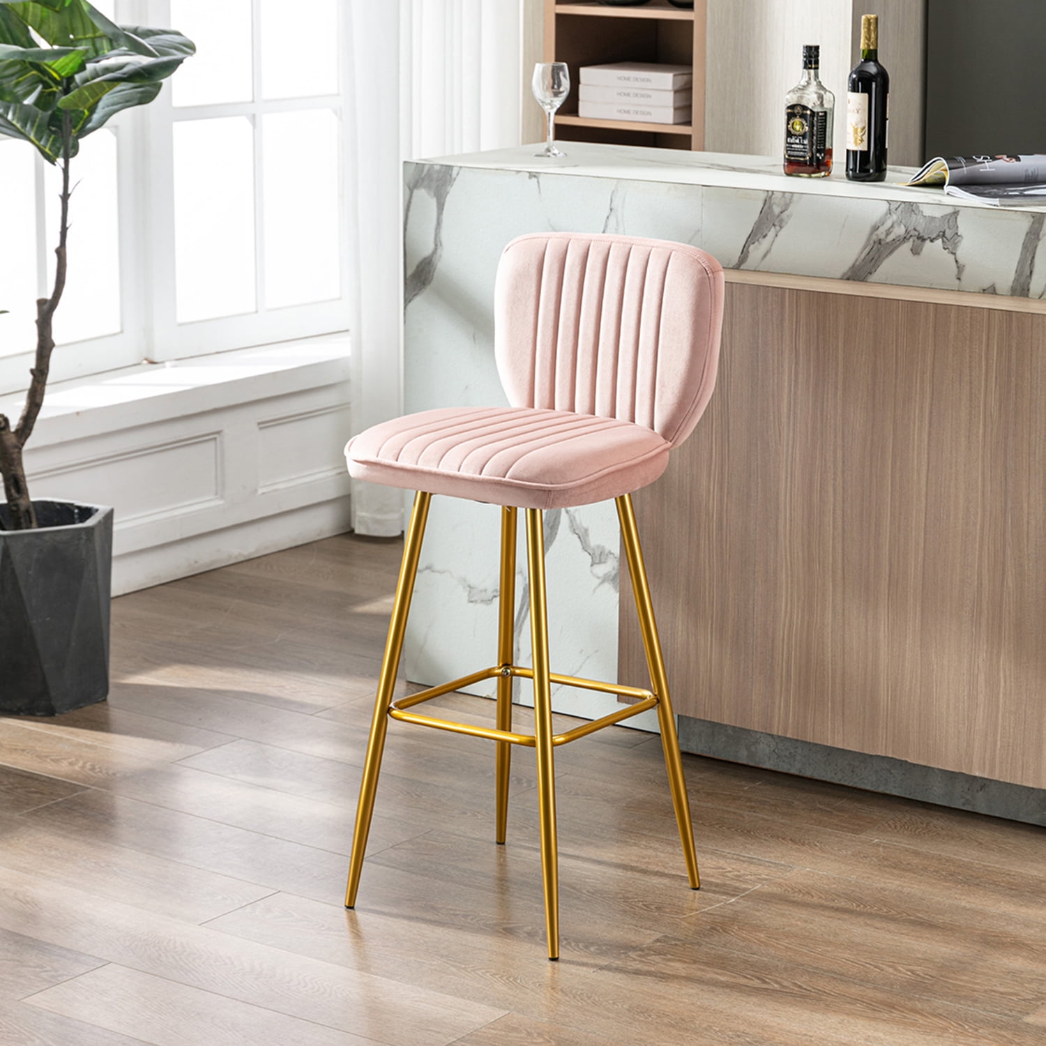 Kepooman Modern Design Bar Stools Set of 1 with Back for Bar Counter, Pink Kepooman Modern Design Bar Stools Set of 1 with Back for Bar Counter, Pink