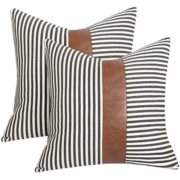 2 fundas de almohada con costuras a rayas (costuras a rayas grises 45*45 cm) Ormromra CZJJ-ZC104-1