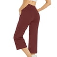 thumbnail image 3 of Capri Pants for Women Wide Leg High Waist Yoga Sweatpants with Pockets Causal Loose Pull On Lounge Pants Red L, 3 of 6