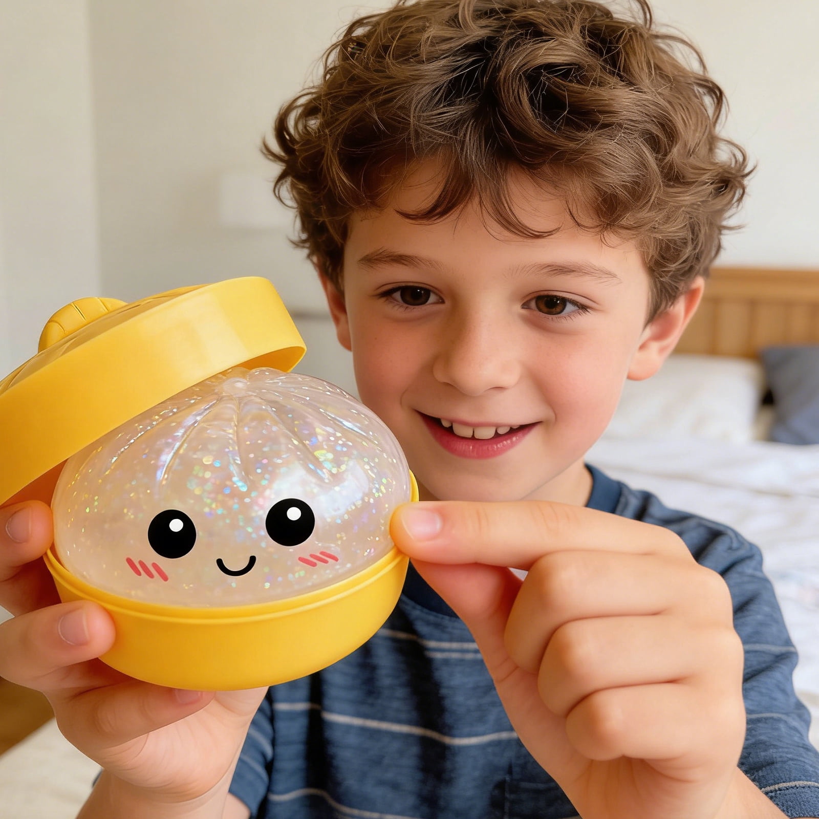 2Pcs Glitter Colorful Dumpling Squishy, Cute Squishy Dumpling Large with Steamer, Squishy Dumpling Doll with Cute Expressions, Silicone Bun Sensory Fidget Dolls, Hand Pinching Decompression Dolls