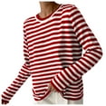 thumbnail image 2 of RYDCOT Shirts for Women Trendy Women's Comfortable Stripe Long Sleeve Round Neck Sweater Top on Clearance, 2 of 4