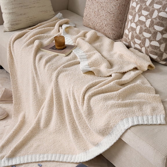 Joyfy Beige Knitted Twin Blanket 60x80 Inches, Cozy Soft Throw for Couch, Bed, Sofa - Cute Aesthetic Room Decor and Gift for Women, Mom, Girls, Mothers Birthday