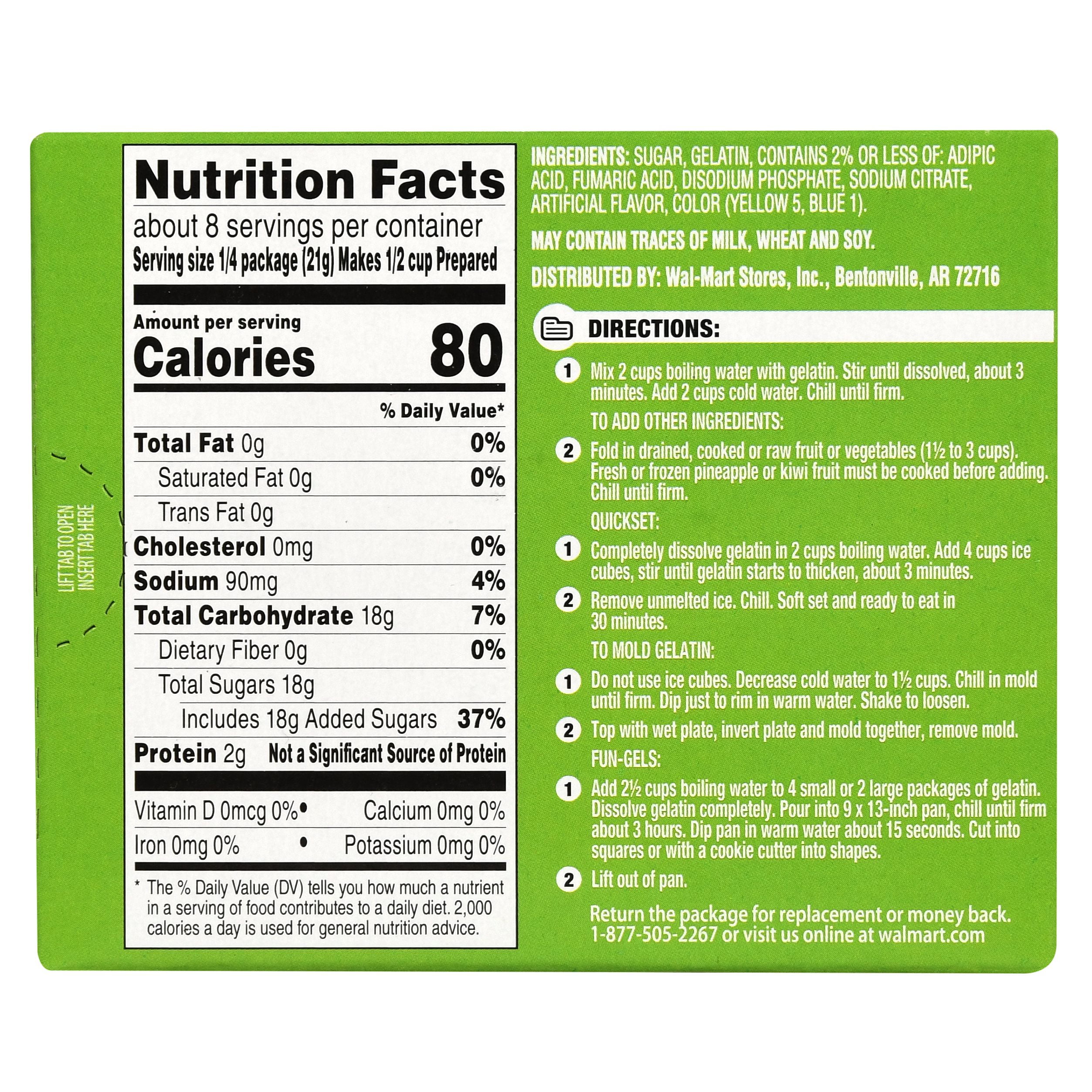 (6 pack) Great Value Lime Gelatin Dessert, Family Size, 6 oz