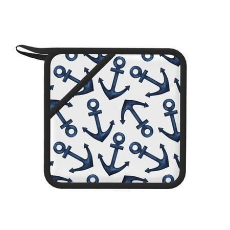 

1 PCS Pot Holders for Kitchen - Heat Resistant Silicone Pot Holders with Hanging Loop Navy Blue Anchor Non Slip Oven Hot Pads Potholders for Decor Baking Cooking Kitchen