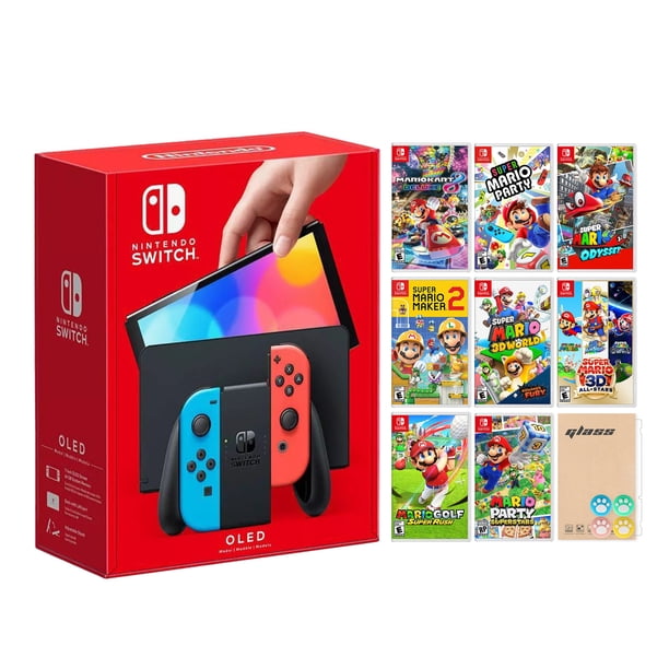 2021 New Nintendo Switch OLED Model White Joy Con 64GB Consola Pantalla HD y puerto LAN Dock Super Mario Deluxe 8 Game Bundle with Mytrix Accessories - Great Holiday Gift Nintendo HEGSKABAA