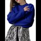 thumbnail image 3 of Suéter de Punto Holgado con Cuello Redondo y Color Liso para Mujer, Ideal para Otoño e Invierno. Azul L, 3 of 8