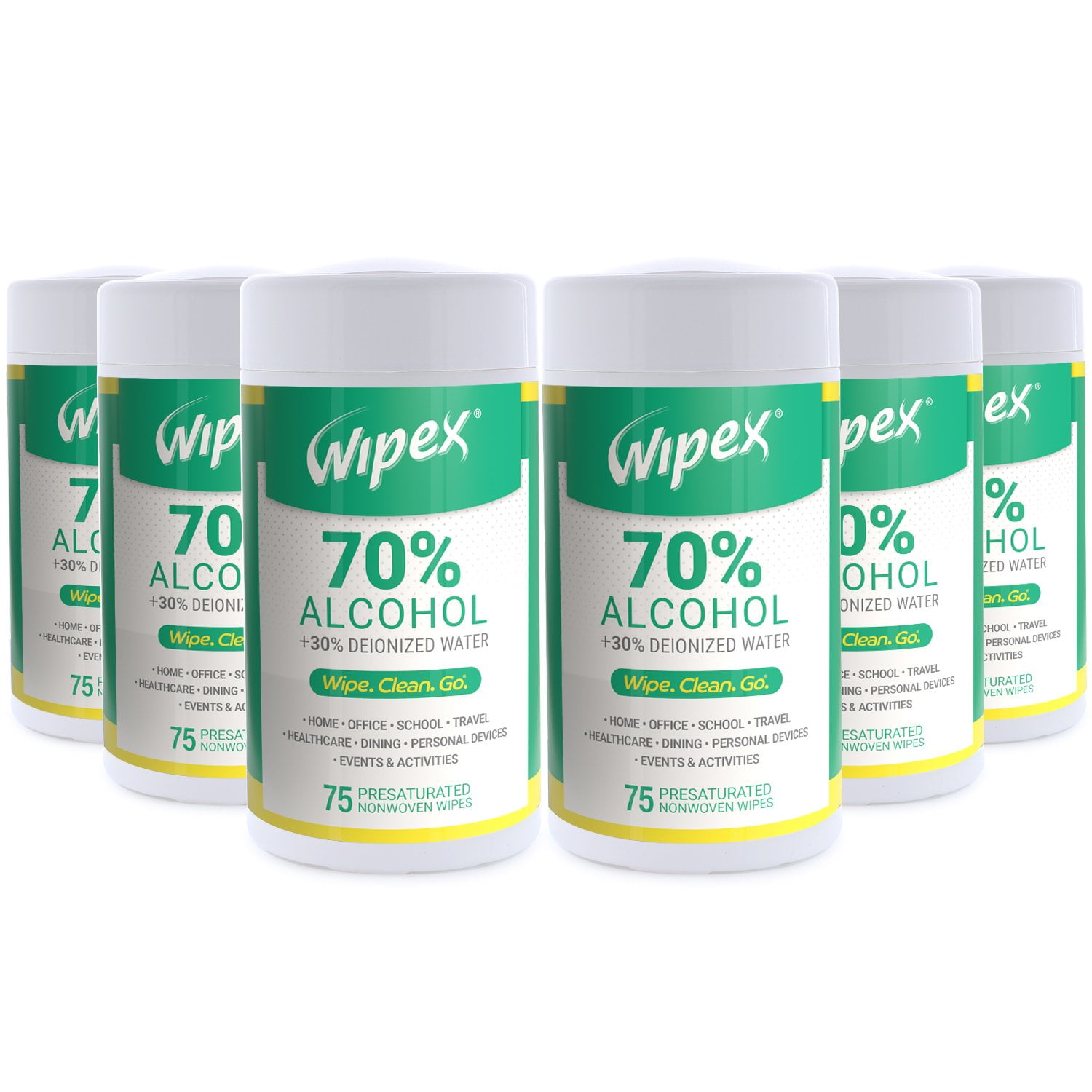 Wipex 70% Isopropyl Alcohol Wipes Canister 75ct, 6pk Case - Walmart.com