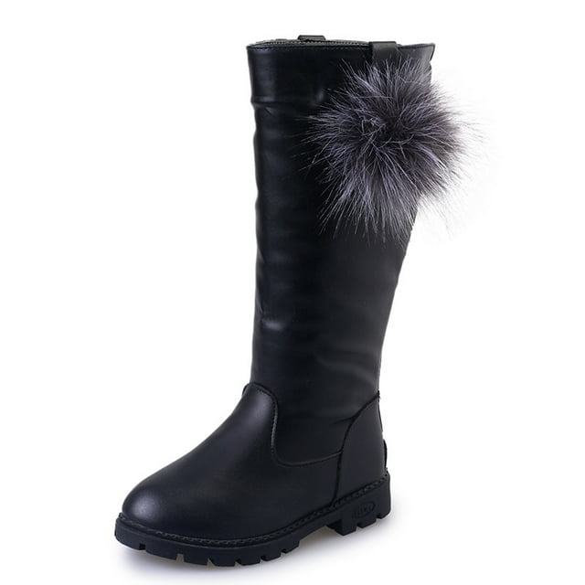 BAMAIA Girl's Waterproof Pom Pom Back Zipper Fur Tall Riding Boots (Toddler/Little Kid/Big Kid)