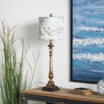 thumbnail image 3 of DecMode Antique Style Floral Gold Buffet Lamp with Blue Fabric Shade (2 Count), 3 of 10