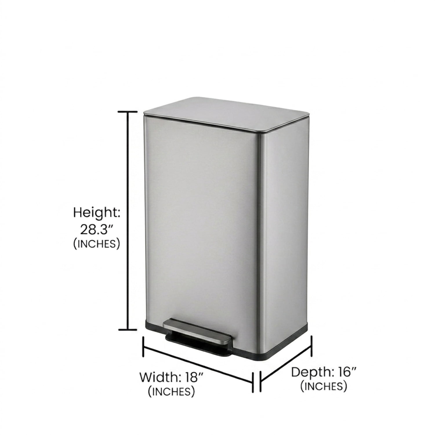 Simpli-Magic Kitchen Trash Can, 13.2 Gallon Stainless Steel Soft Close Step Garbage Bin with Infinity Edge Lid, Silver