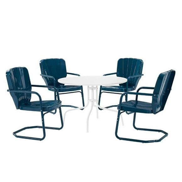 Crosley Furniture Ensemble de Salle à Manger d'Extérieur en Métal Ridgeland 5 Pcs, Fini Bleu Marine Lustré