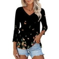 thumbnail image 2 of Black Womens Tops Womens Fashion T Shirts 2025 Short Sleeve Casual V Neck Summer Tops Cute Loose Fit Blouses Graphic Tees Shirts for Women, 2 of 5