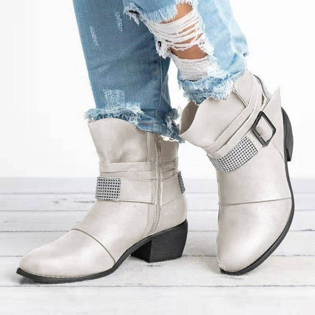 LSLJS Women's Vintage Up Short Boots Midheel Boots Shoes Cowboy Boots Modern Western Cowboy Distressed Boot, Women's Ankle Boots & Booties, Womens Boots